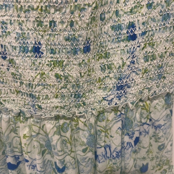ROCOCO SAND Elan Womens Dress M Blue Green Print Smocked Sleeveless Maxi - Picture 3 of 7